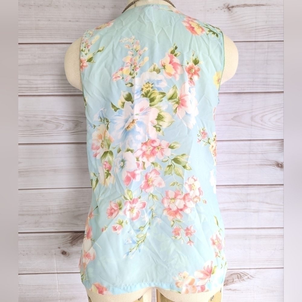 Oscar De La Renta Pink Label Floral Button Down Tank Vest in Blue Size XS - Picture 3 of 12